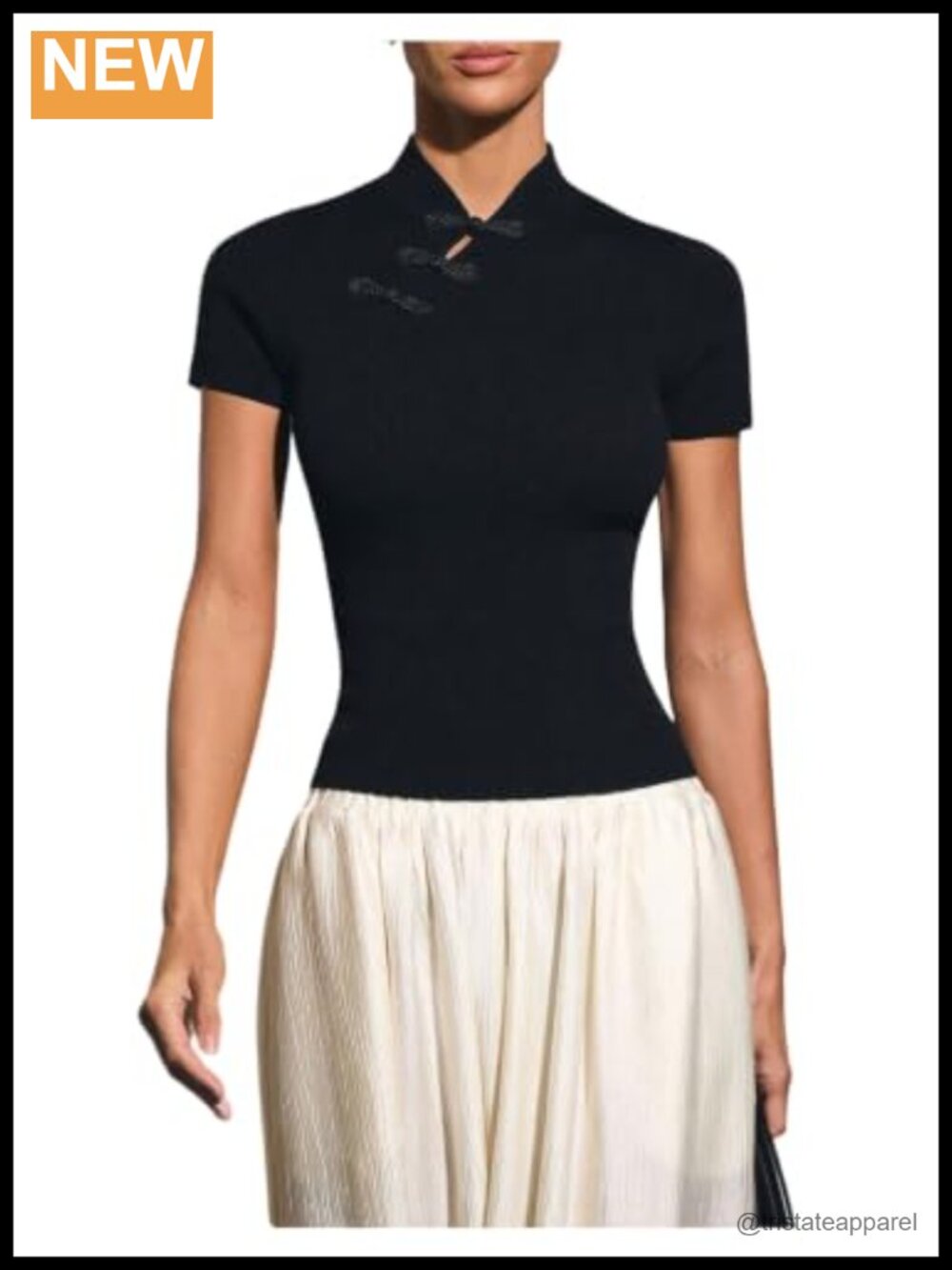 Women's Mandarin Collar Chinese Frog Button Top Short Sleeve Qipao Style Blouse